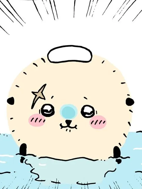 머리에 수건을 얹은 랏코가 냉탕에 몸을 담그고 코가 파래진 채 동그랗게 눈을 뜬 만화 컷