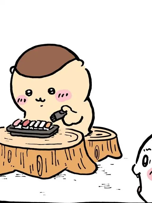쿠리만쥬가 그루터기 위에 초밥 팩을 놓고 토치로 초밥을 굽고 있는 만화 컷