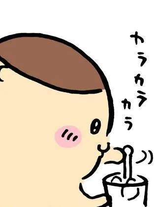 쿠리만쥬가 컵에 든 음료를 숟가락으로 젓고 있는 만화 컷
